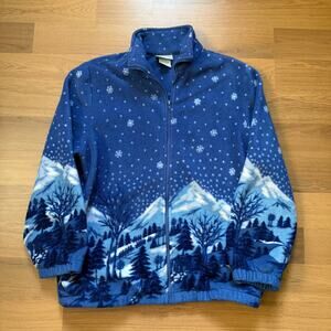 Vintage 90’s Blair Blue White Winter Snow Nature Fleece Zip Up Jacket Sz Medium
